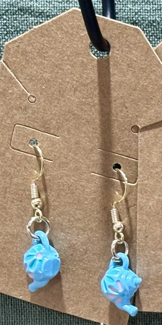 Pastel Floral Teapot Dangle Drop Earrings