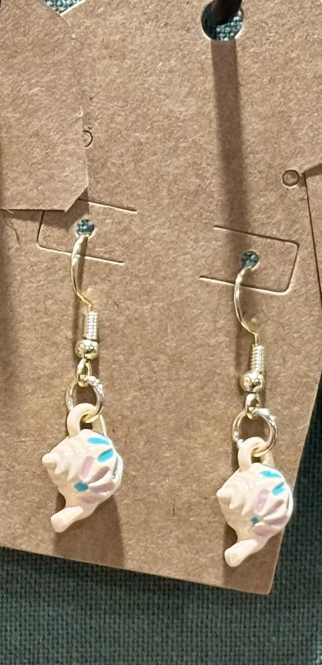 Pastel Floral Teapot Dangle Drop Earrings
