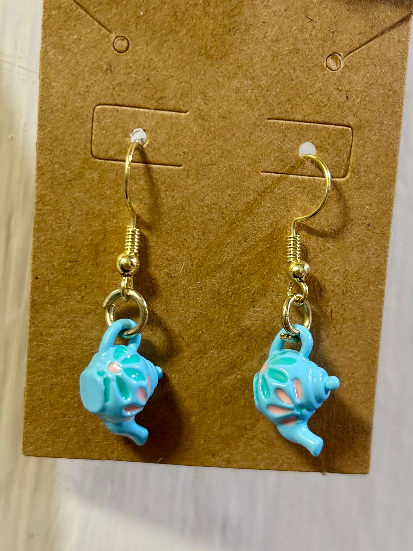 Pastel Floral Teapot Dangle Drop Earrings